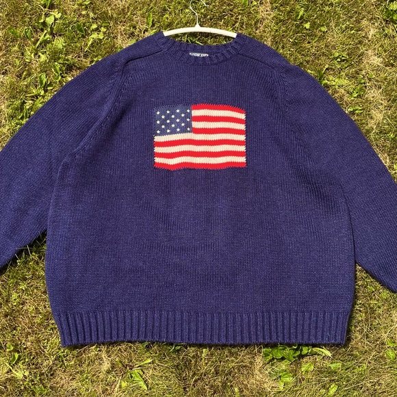 Lands' End Other - Vintage LANDS END Sweater Mens XXL American Flag Heavy Weight Knit Pullover 90s